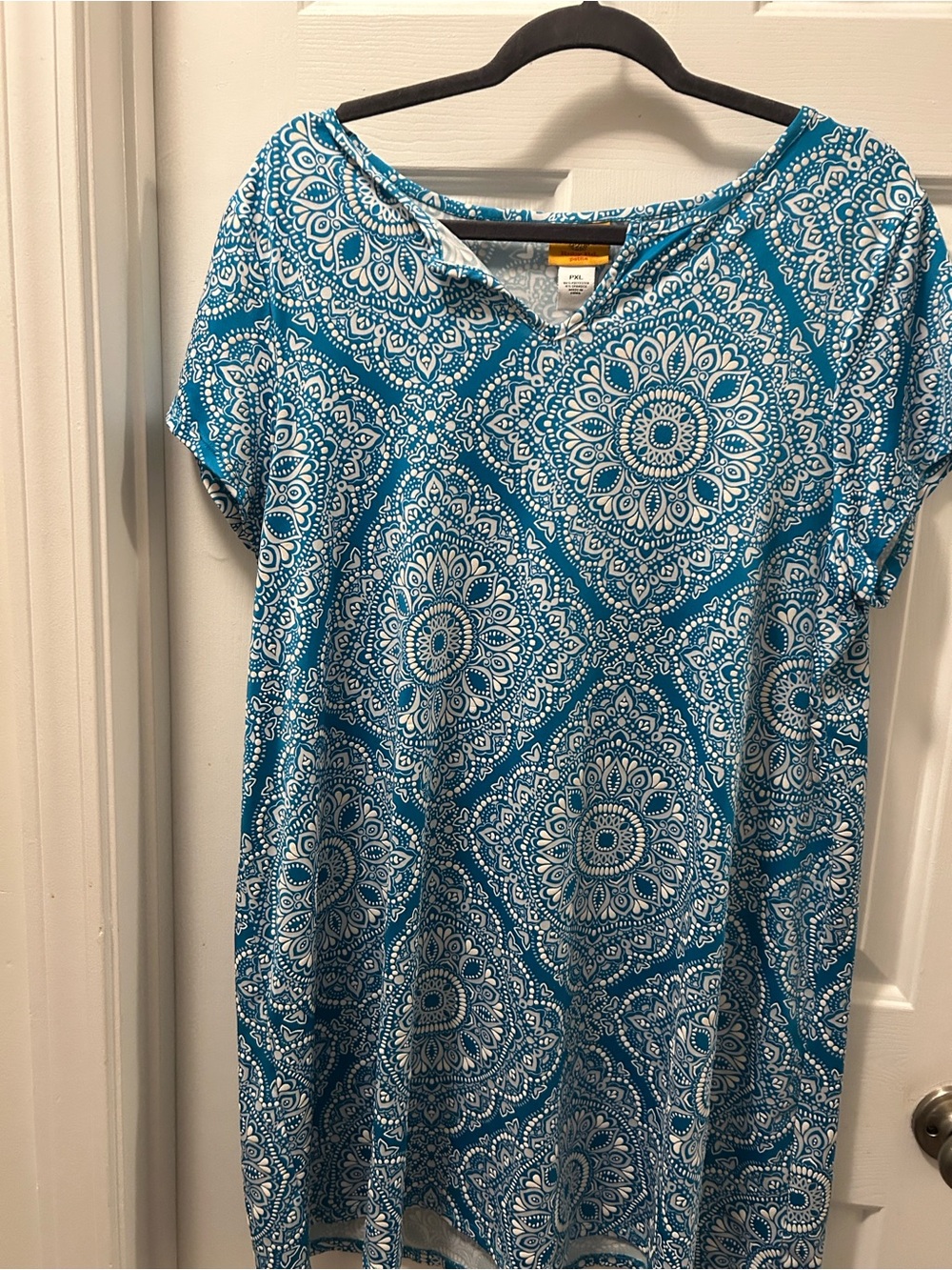 Ruby Rd. Teal and White Midi Dress with Medallion Print
